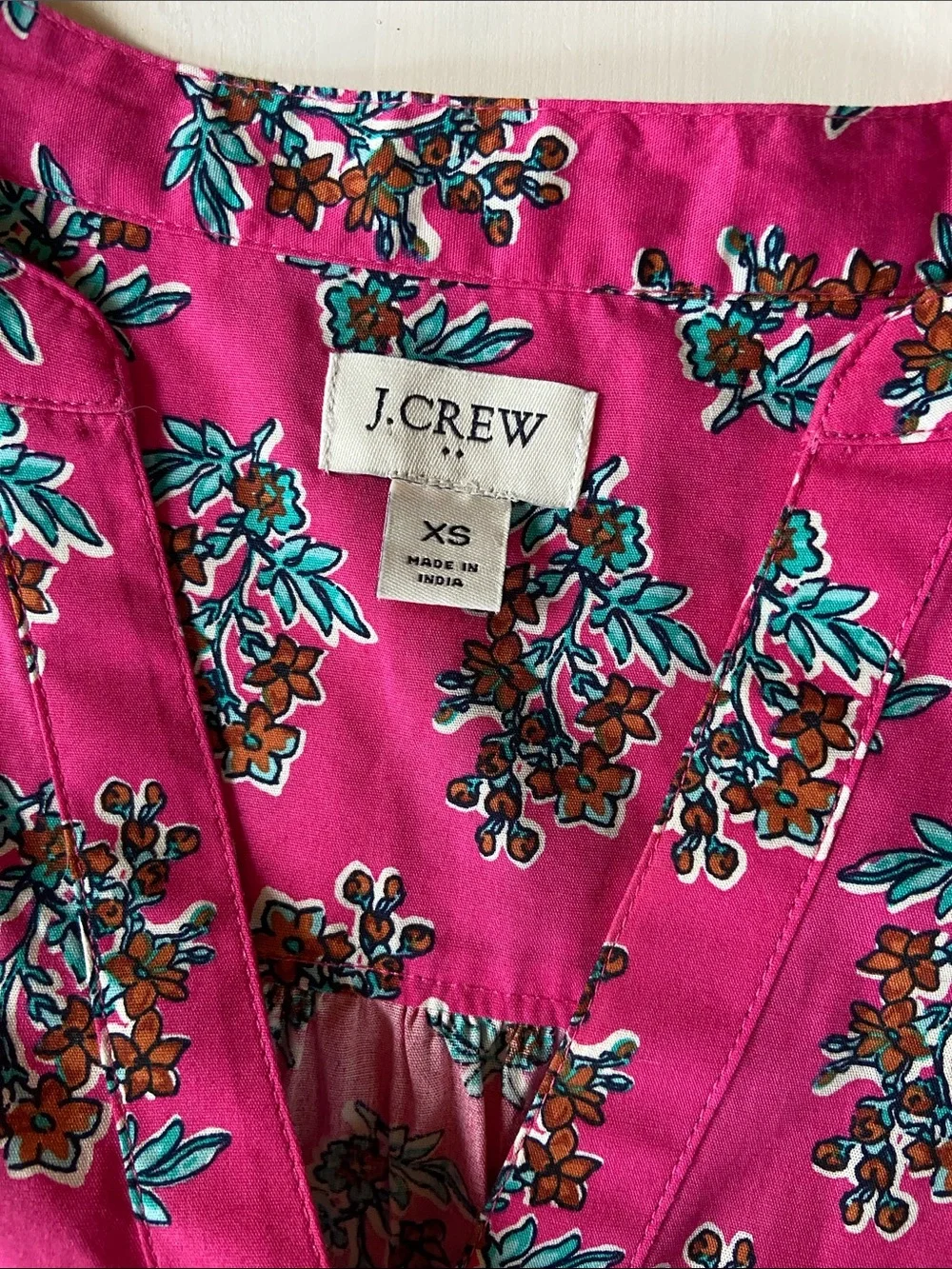 J. Crew Vibrant Pink Floral Split-V Neck Blouse